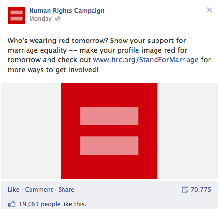 HRC Facebook Post Red Equality Symbol